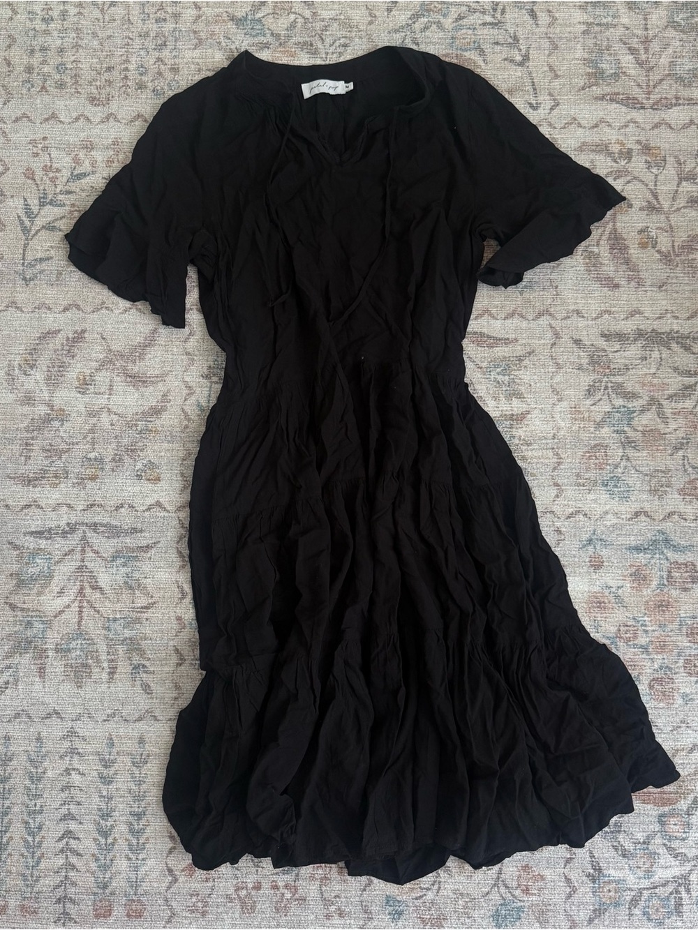 Petal & Pup Black Flare Sleeve Tiered Midi Dress